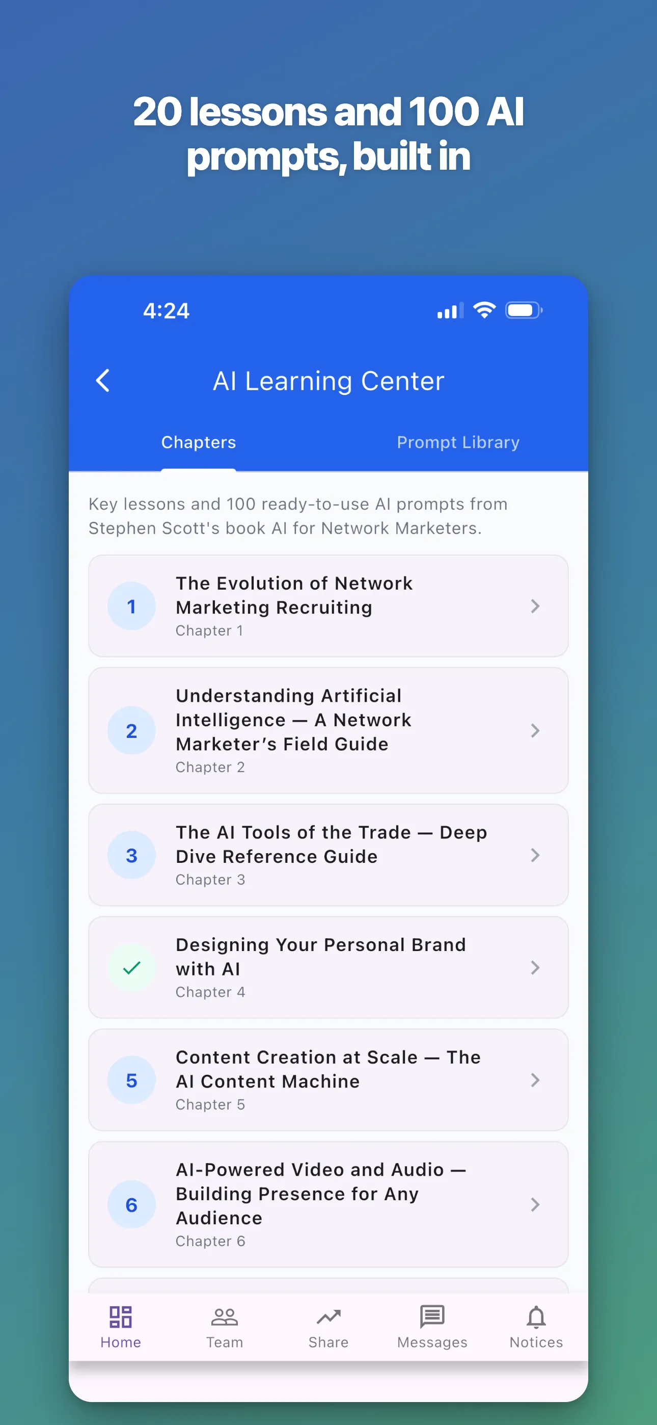 AI Learning Center — 20 lessons, 100 prompts