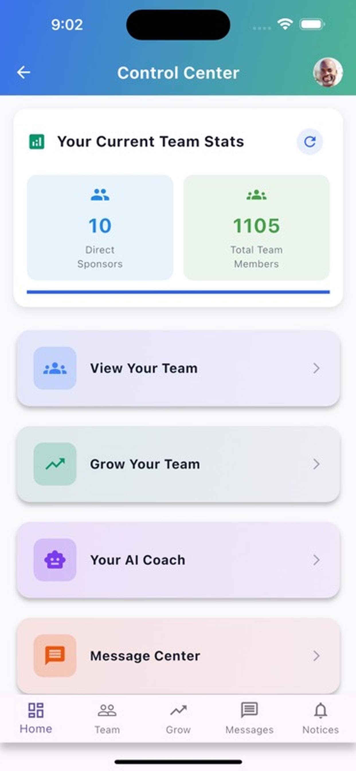Track your entire network in real-time - direct sponsors and total team growth at a glance
