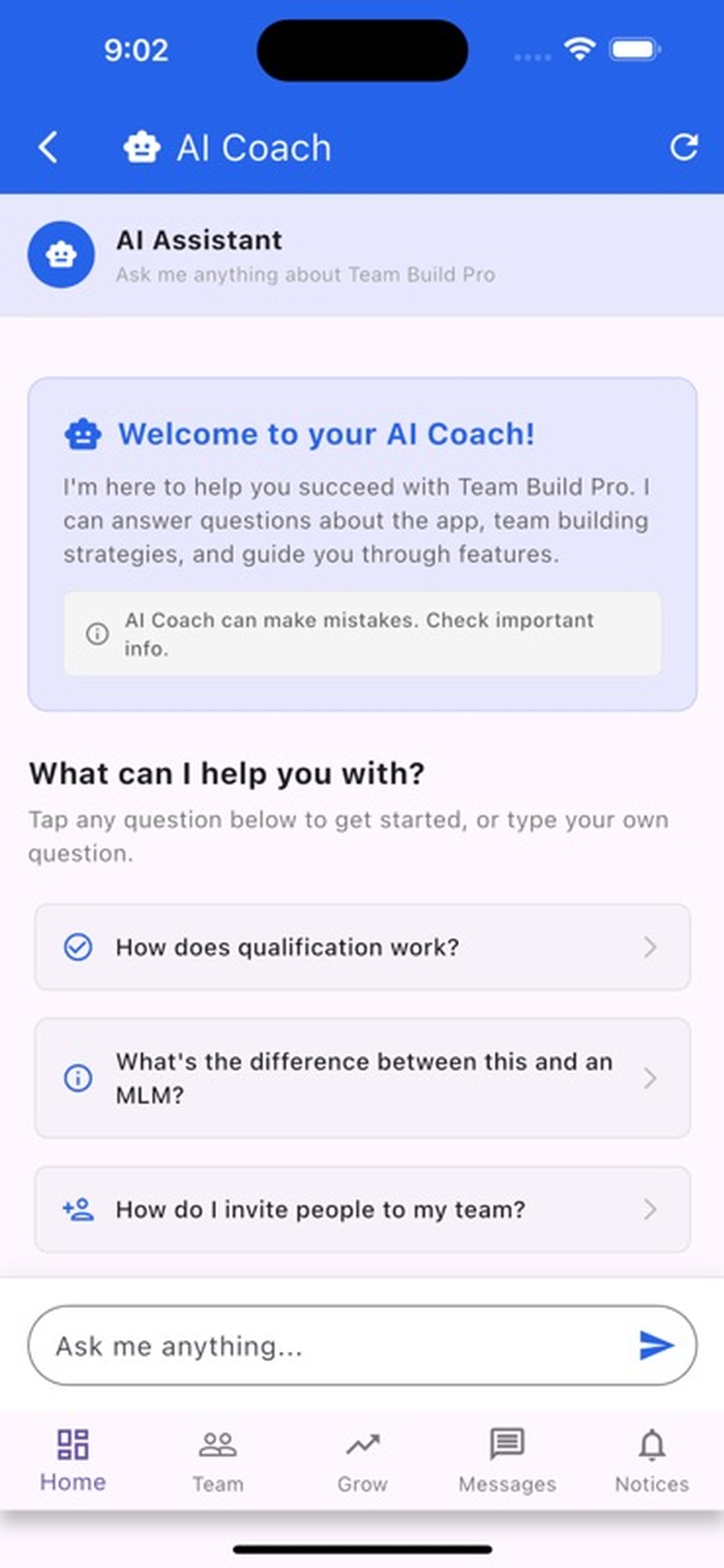 24/7 AI recruiting coach answers questions about qualification, compensation, and team building