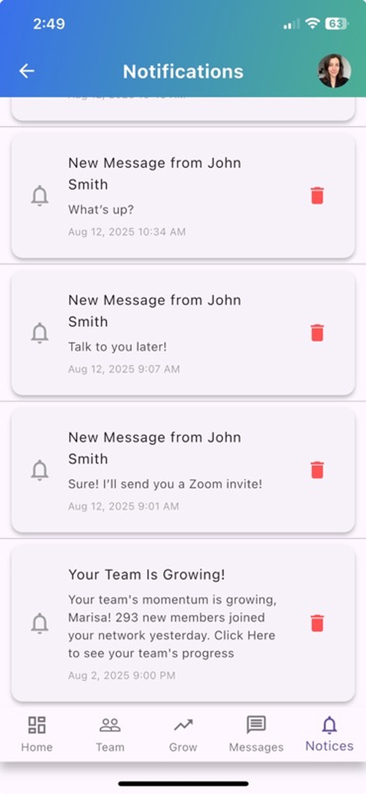 Never miss team growth momentum - instant notifications for new members and messages